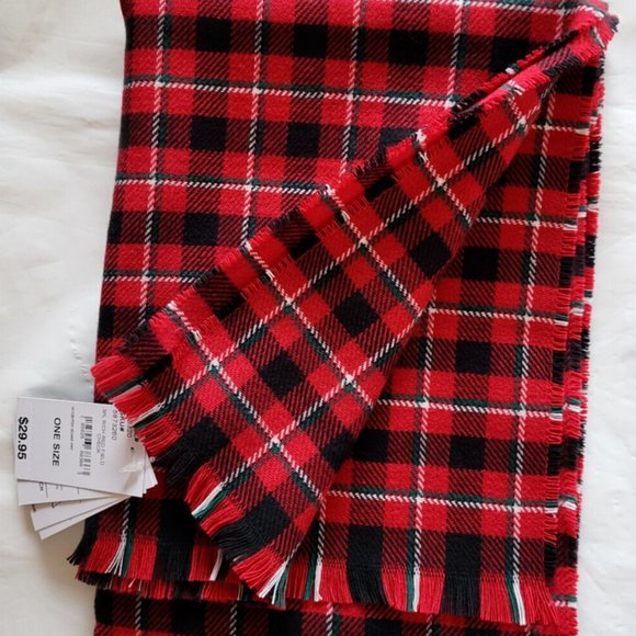 Lands' End Women's Scarf, Rich Red Field Check, NWT - Picture 4 of 4